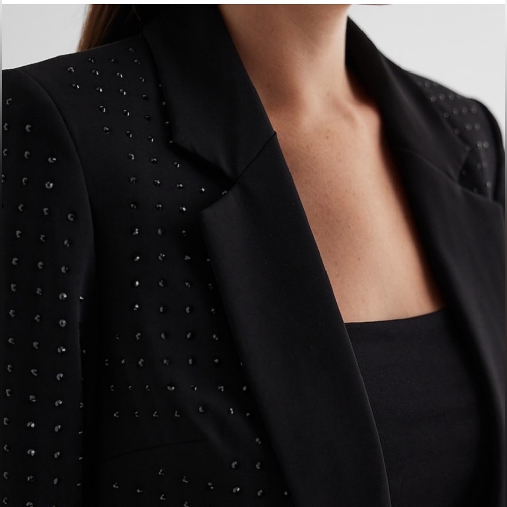 🆕Express Black Studded Women's Boyfriend Blazer XS - Picture 4 of 4